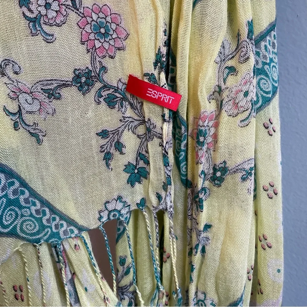 Esprit Bohemian Scarf Pashmina 72x30 Tassels Light Weave Yellow Blue Pink Floral